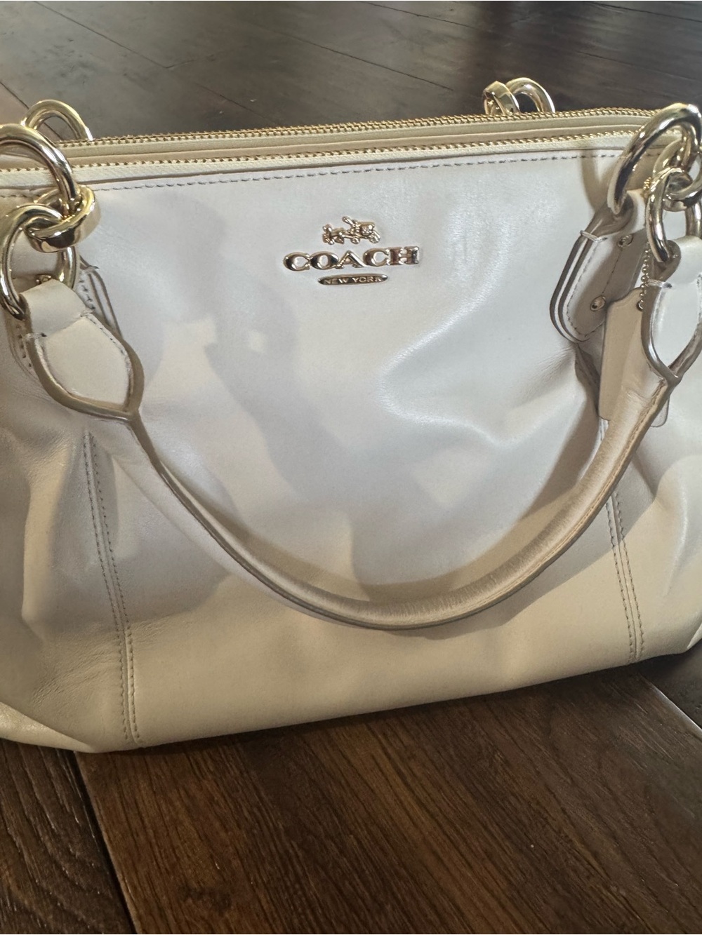 Coach Leather Satchel Bag in Light Cream and Gold Accents - Picture 5 of 16